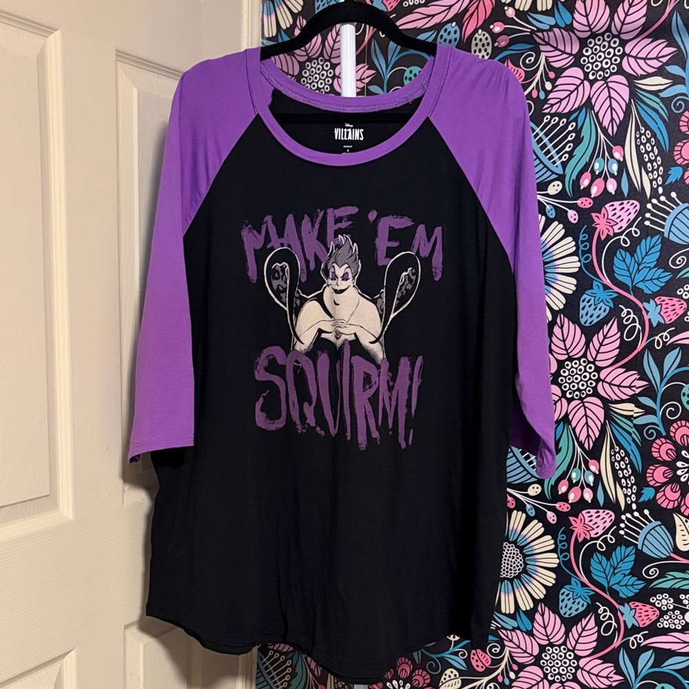 Disney Ursula Black and Purple 3/4 Sleeve Top